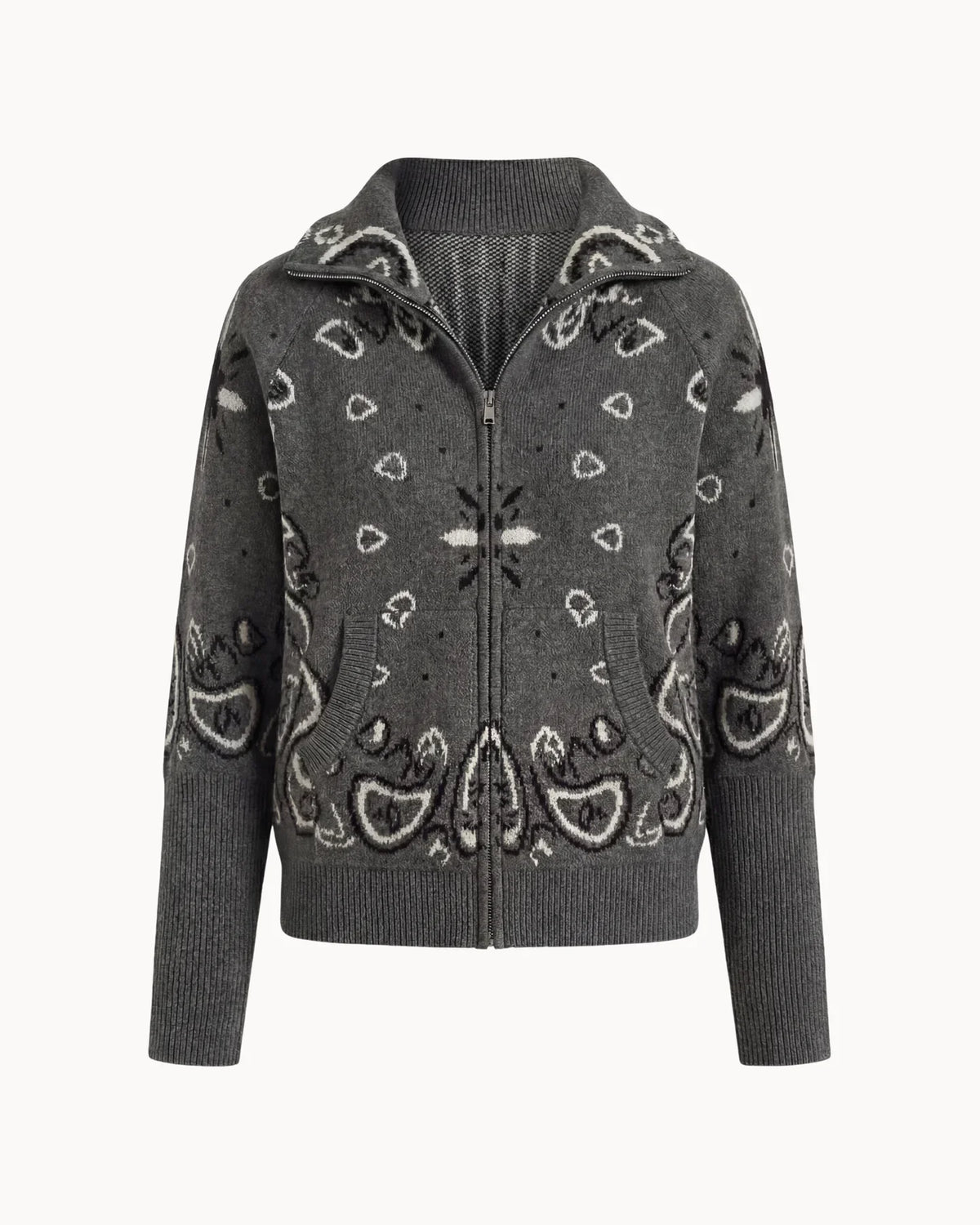 Delaney | Cardigan tricoté zippé pour femmes à motif paisley