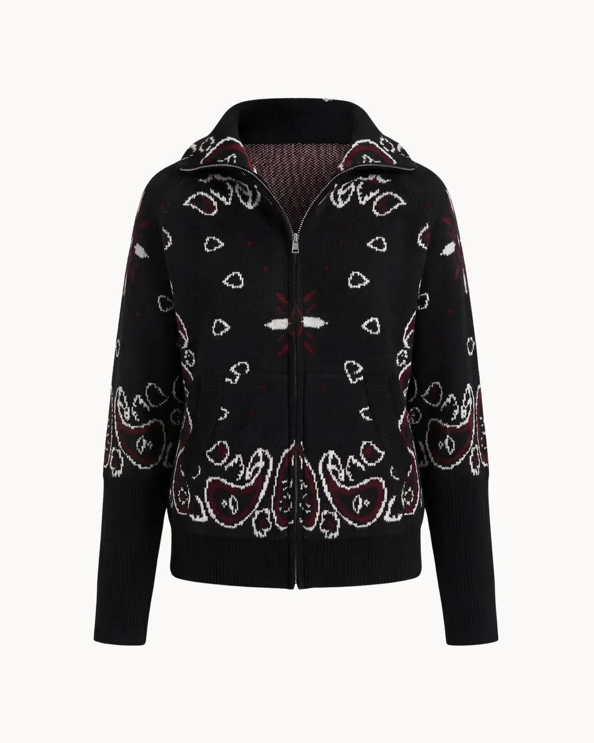 Delaney | Cardigan tricoté zippé pour femmes à motif paisley
