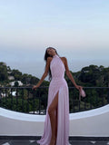 Dorien | Robe Maxi Sans Manches à Décolleté Halter Plissée avec Fente pour Femmes