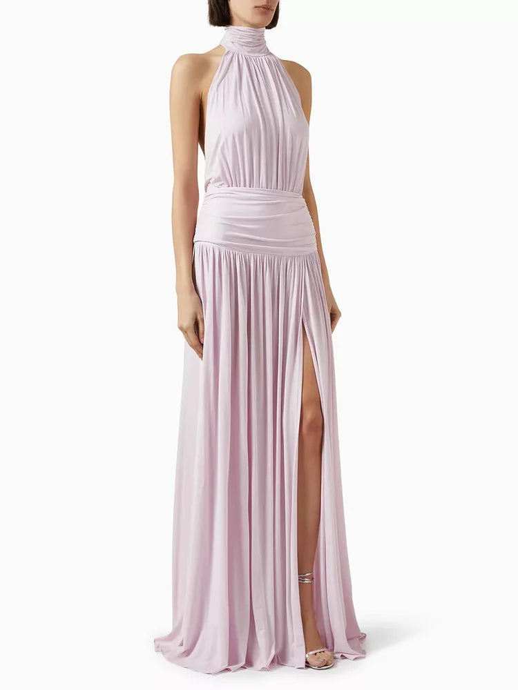 Dorien | Robe Maxi Sans Manches à Décolleté Halter Plissée avec Fente pour Femmes