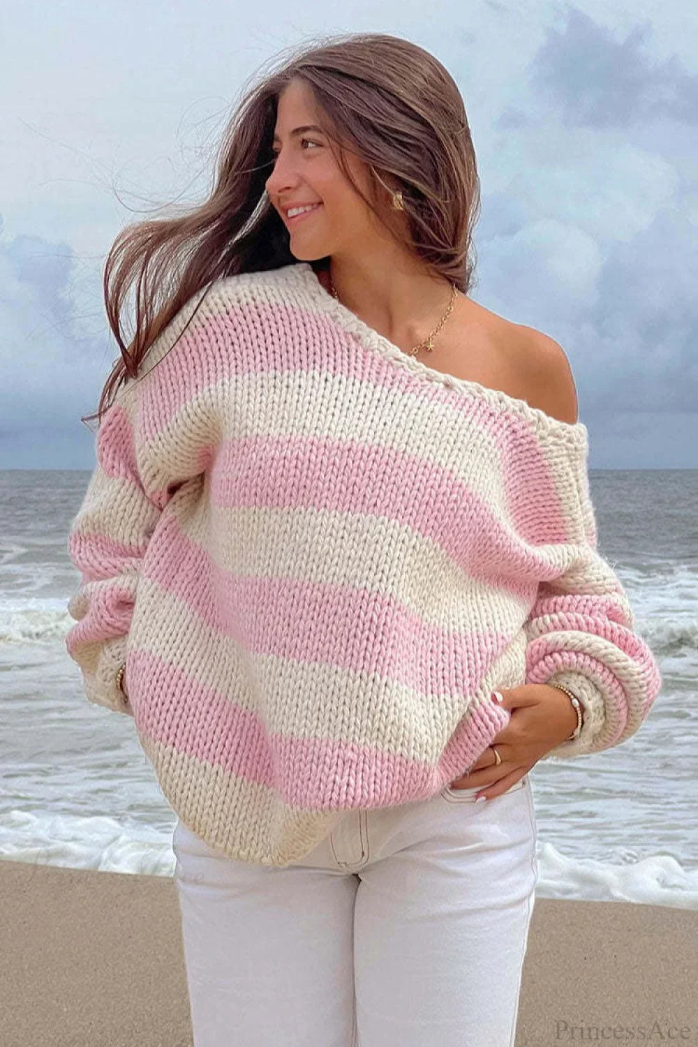Elaina | Pull oversized tricot rayé pour femmes