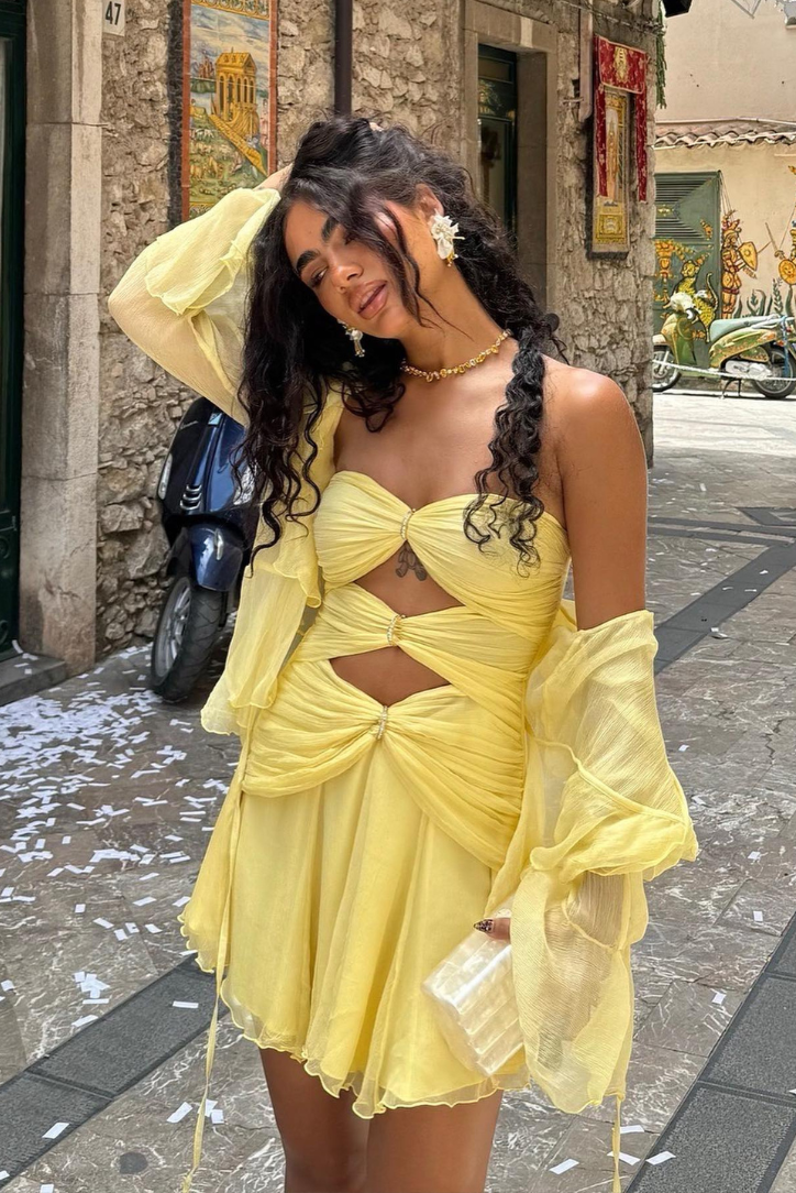 Emberlyn | Robe Mini d'Été Sans Bretelles avec Découpes pour Femmes