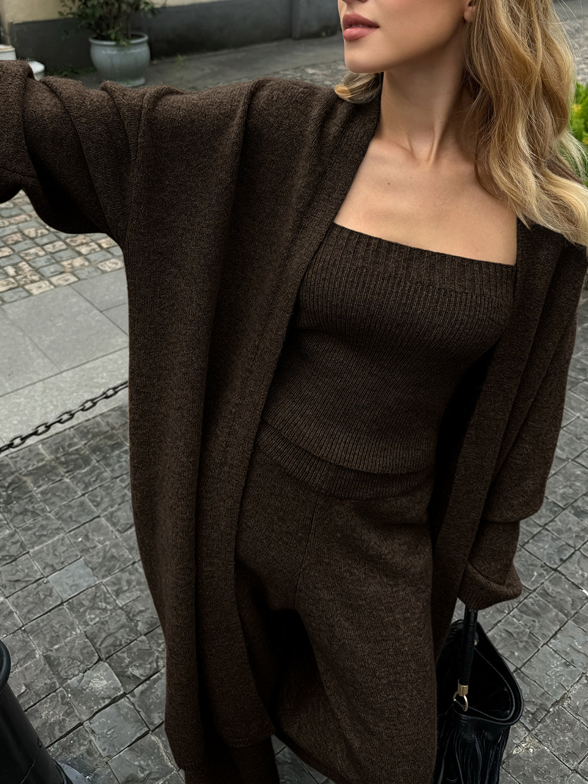 Ensley | Ensemble Tricot à Encolure Carrée pour Femmes en Trois Pièces