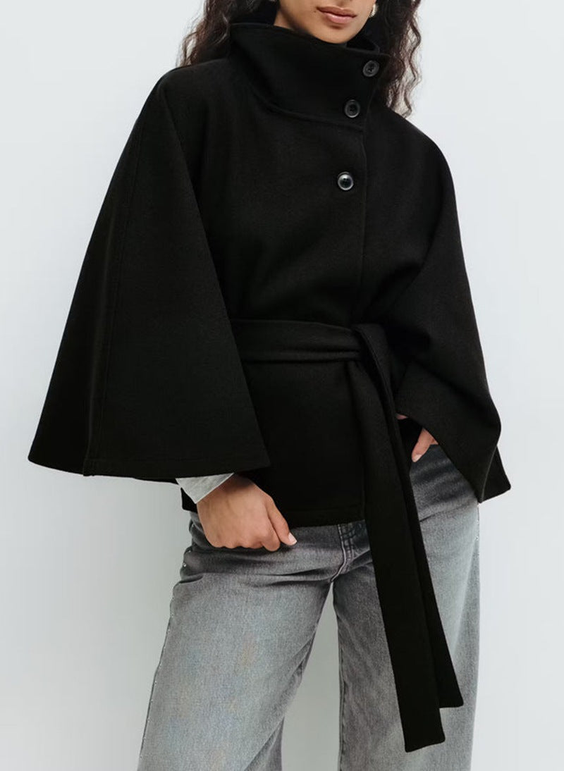 Felicia | Manteau Cape à Col Montant Ceinturé pour Femmes