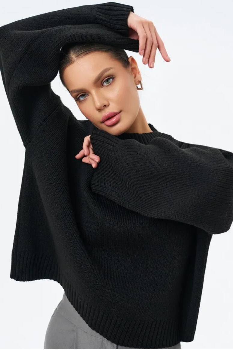 Fougère | Pull en maille à col rond pour femme avec manches raglan longues et finitions côtelées