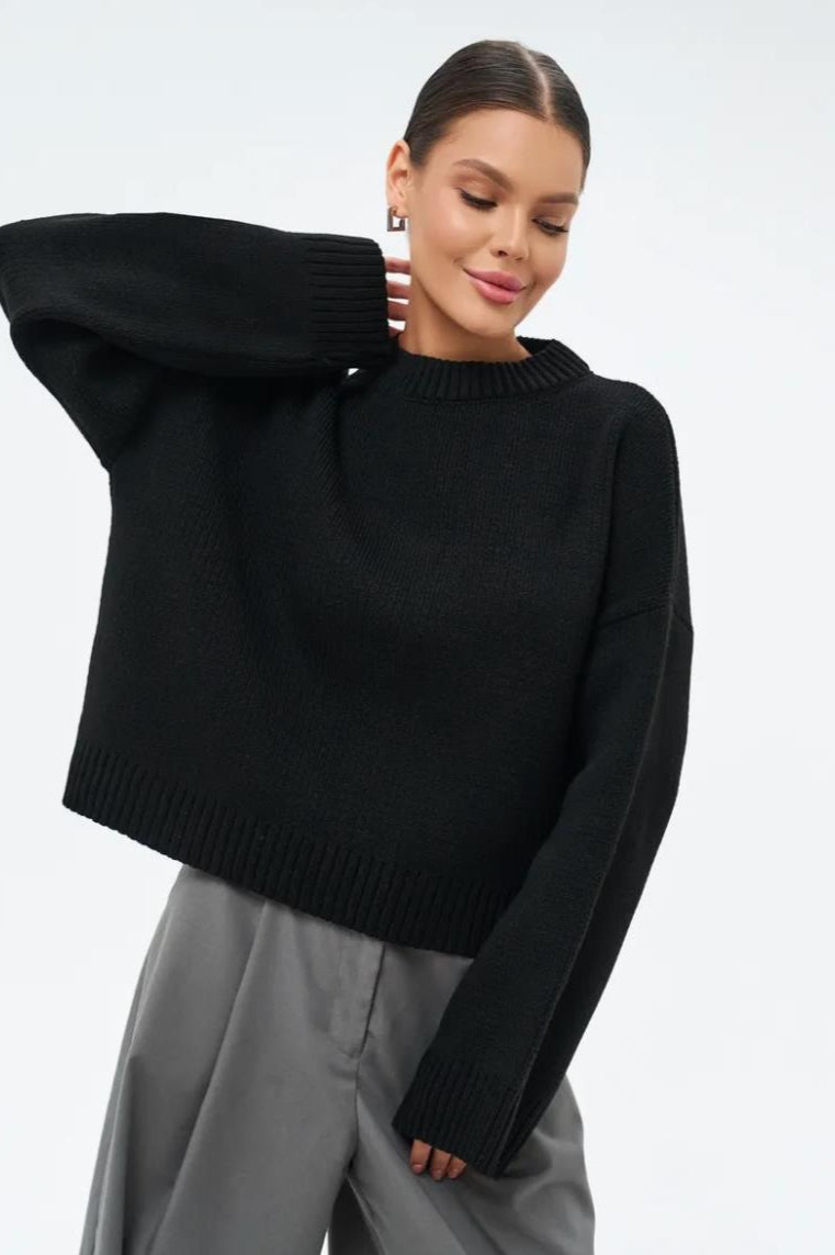 Fougère | Pull en maille à col rond pour femme avec manches raglan longues et finitions côtelées