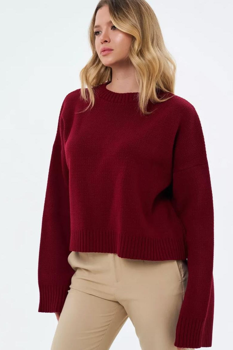Fougère | Pull en maille à col rond pour femme avec manches raglan longues et finitions côtelées