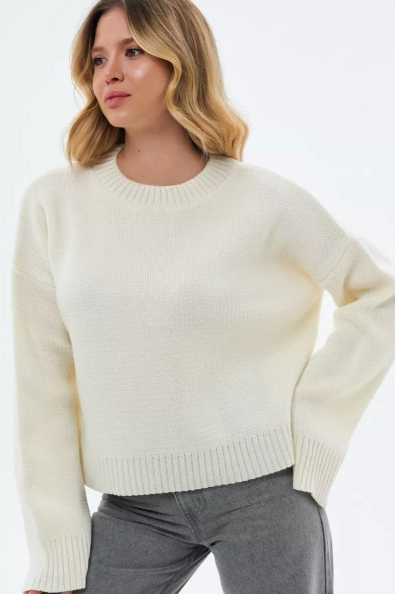 Fougère | Pull en maille à col rond pour femme avec manches raglan longues et finitions côtelées