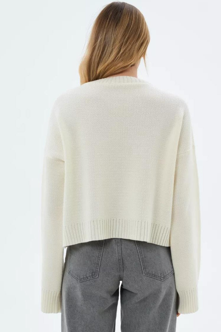 Fougère | Pull en maille à col rond pour femme avec manches raglan longues et finitions côtelées