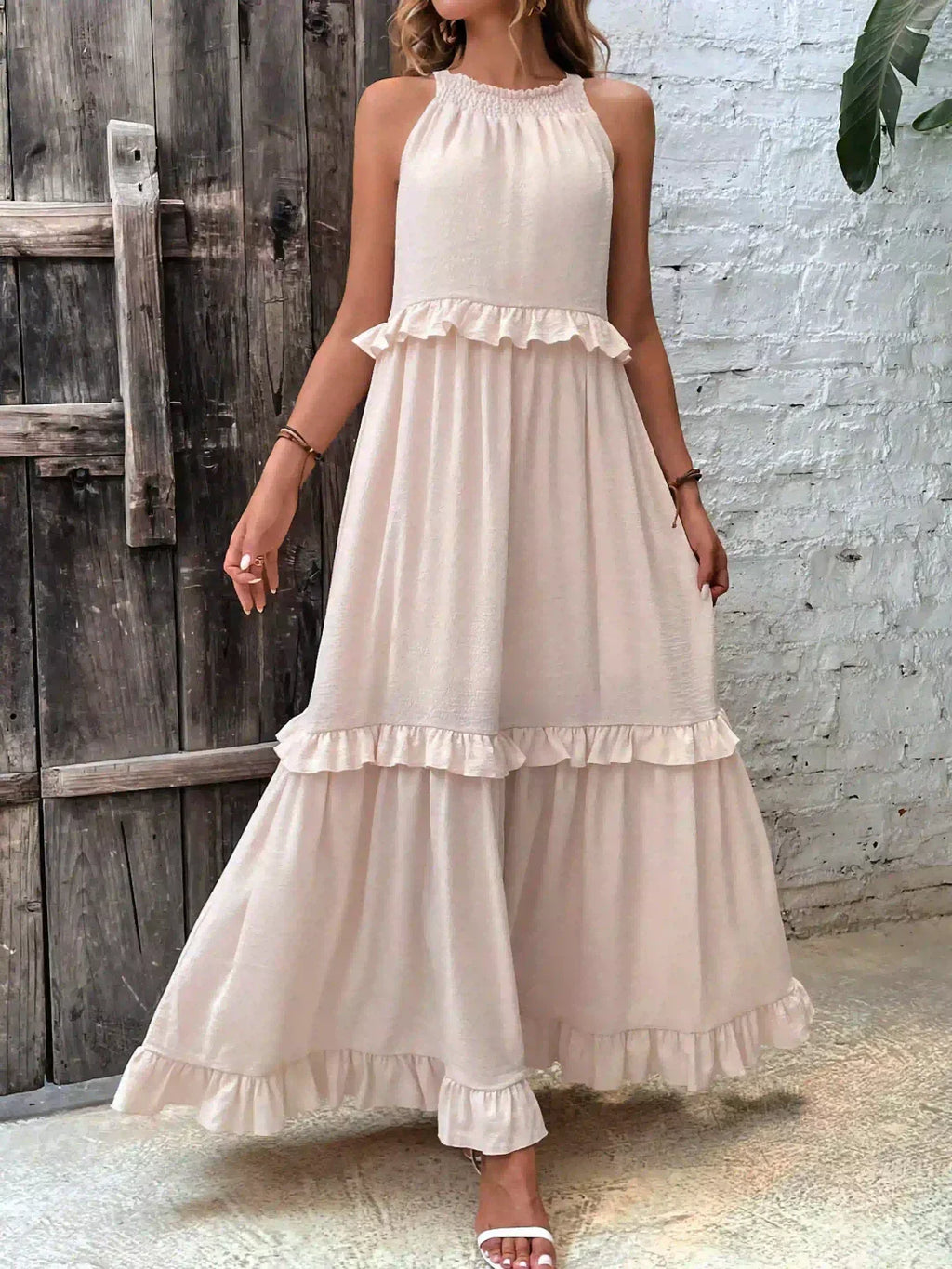 Gabriella | Robe maxi d'été sans manches à volants superposés pour femmes
