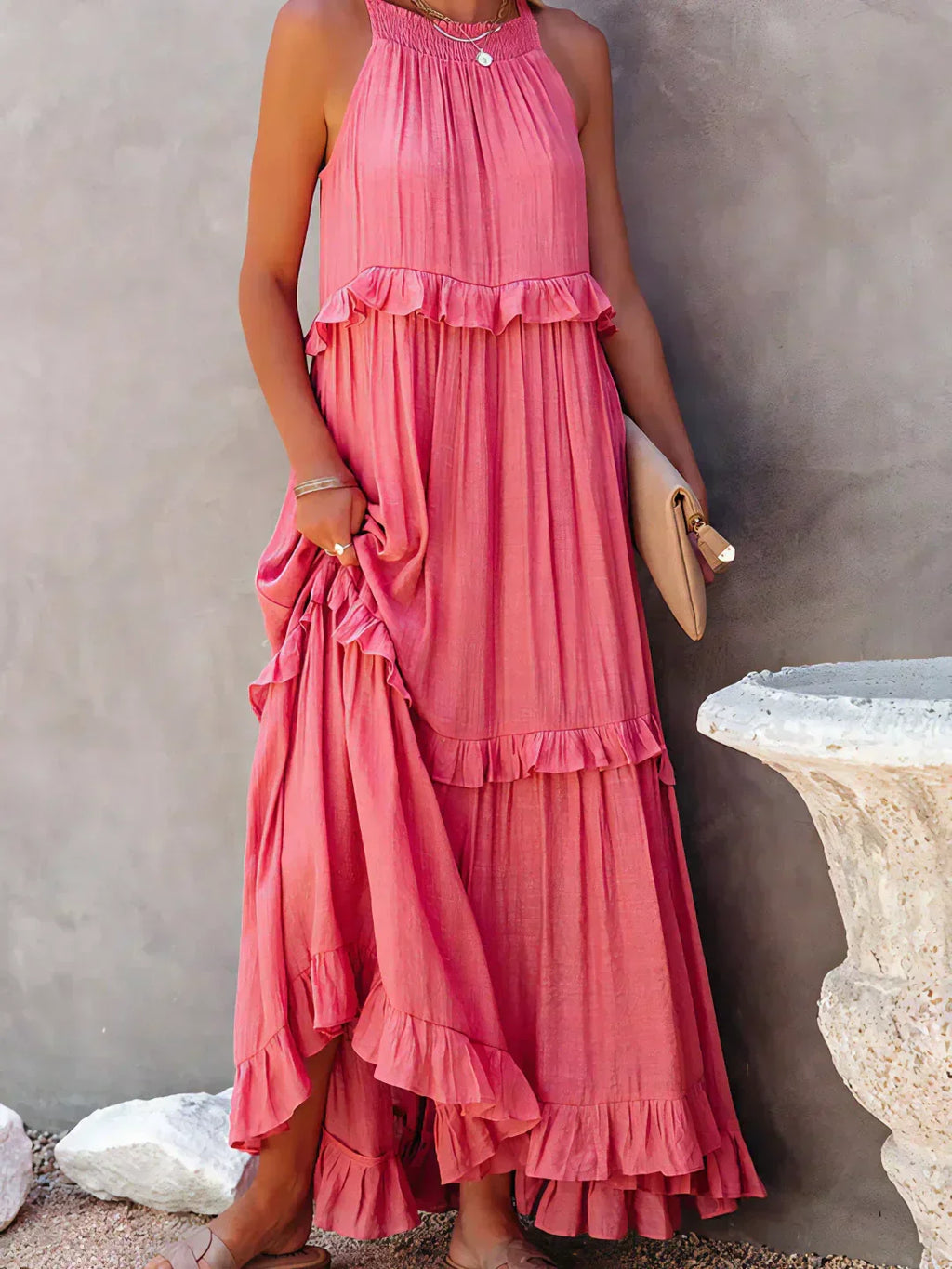 Gabriella | Robe maxi d'été sans manches à volants superposés pour femmes