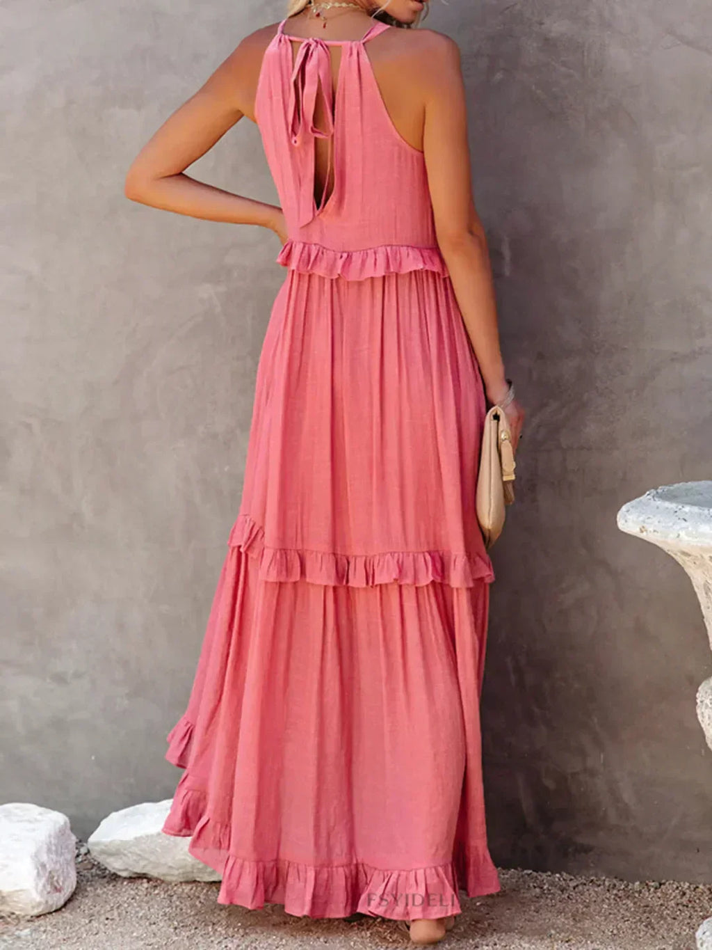 Gabriella | Robe maxi d'été sans manches à volants superposés pour femmes