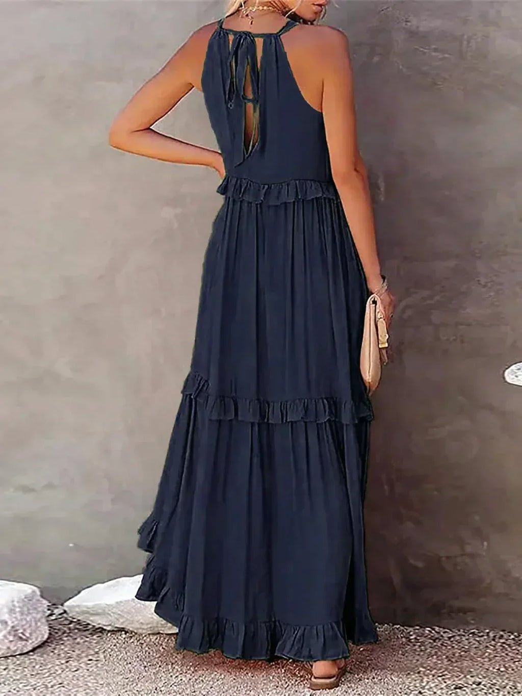 Gabriella | Robe maxi d'été sans manches à volants superposés pour femmes