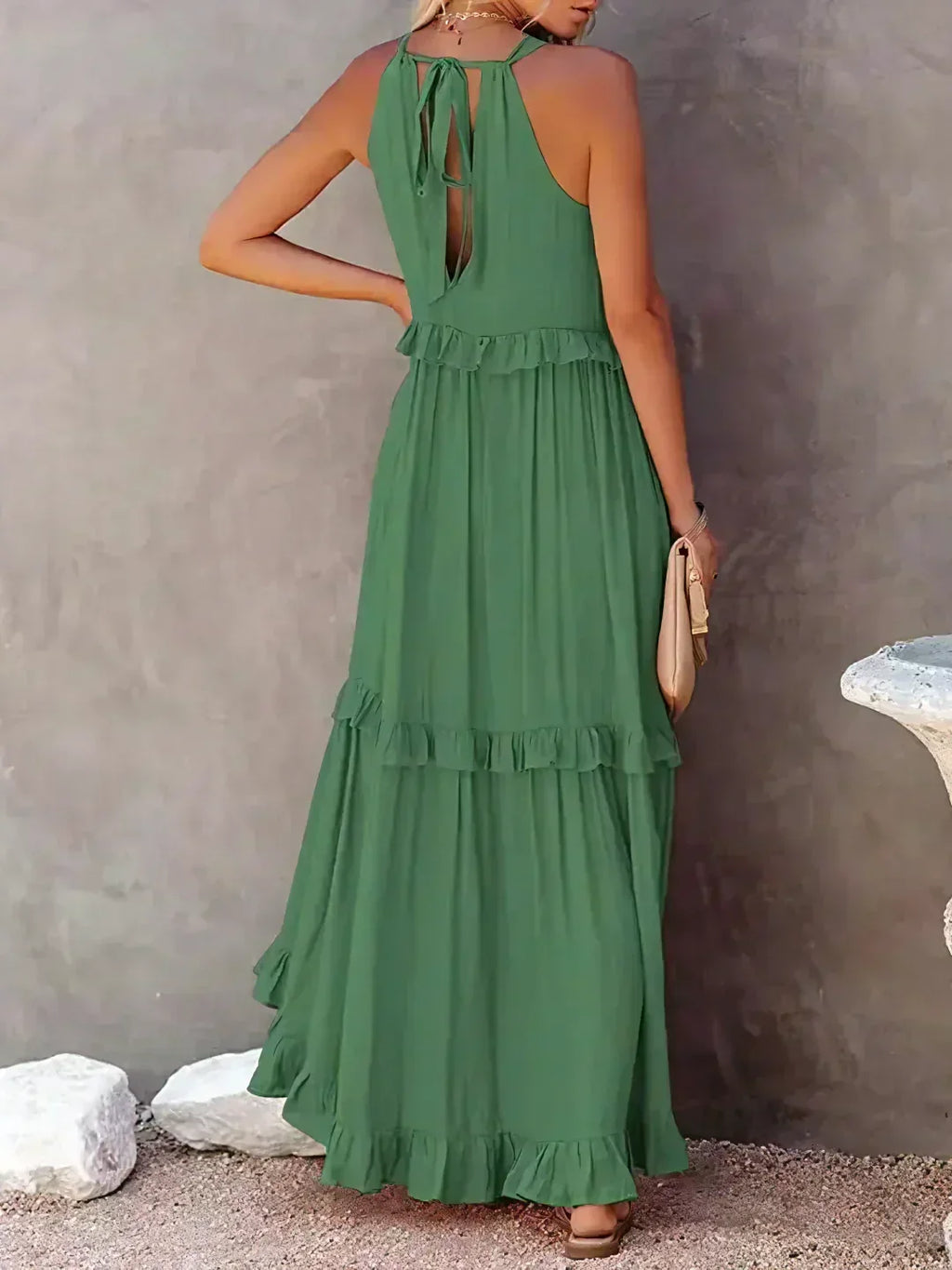 Gabriella | Robe maxi d'été sans manches à volants superposés pour femmes