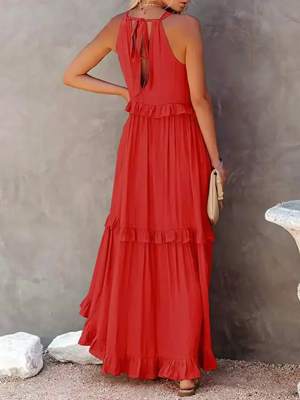 Gabriella | Robe maxi d'été sans manches à volants superposés pour femmes