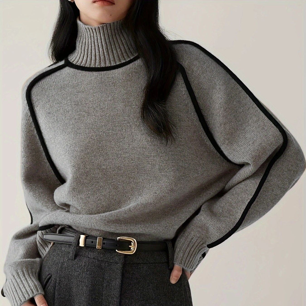 Hartley | Pull à col roulé à manches longues en ribbed pour femmes