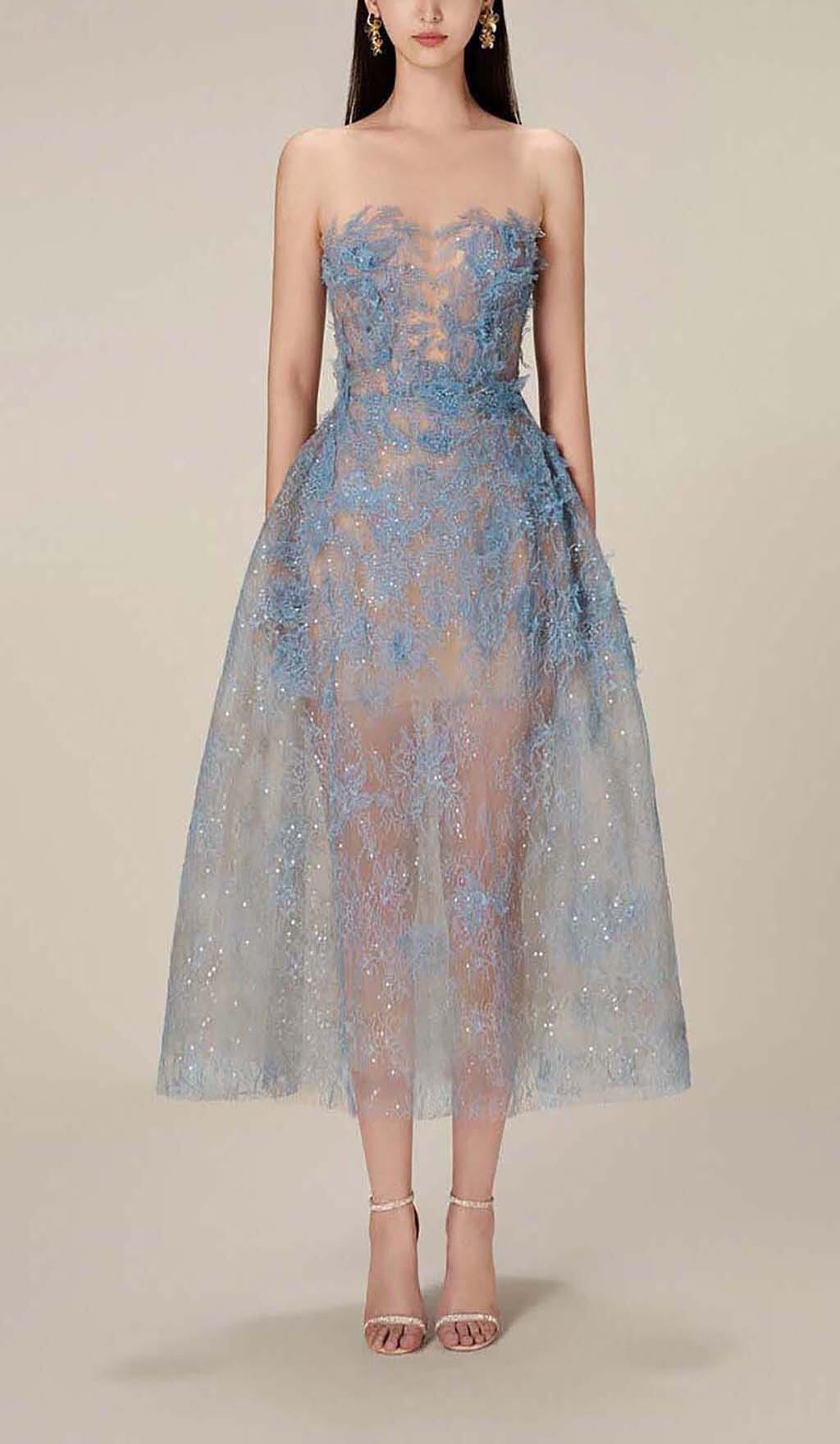 Joelle | Robe de bal midi en dentelle florale pour femmes