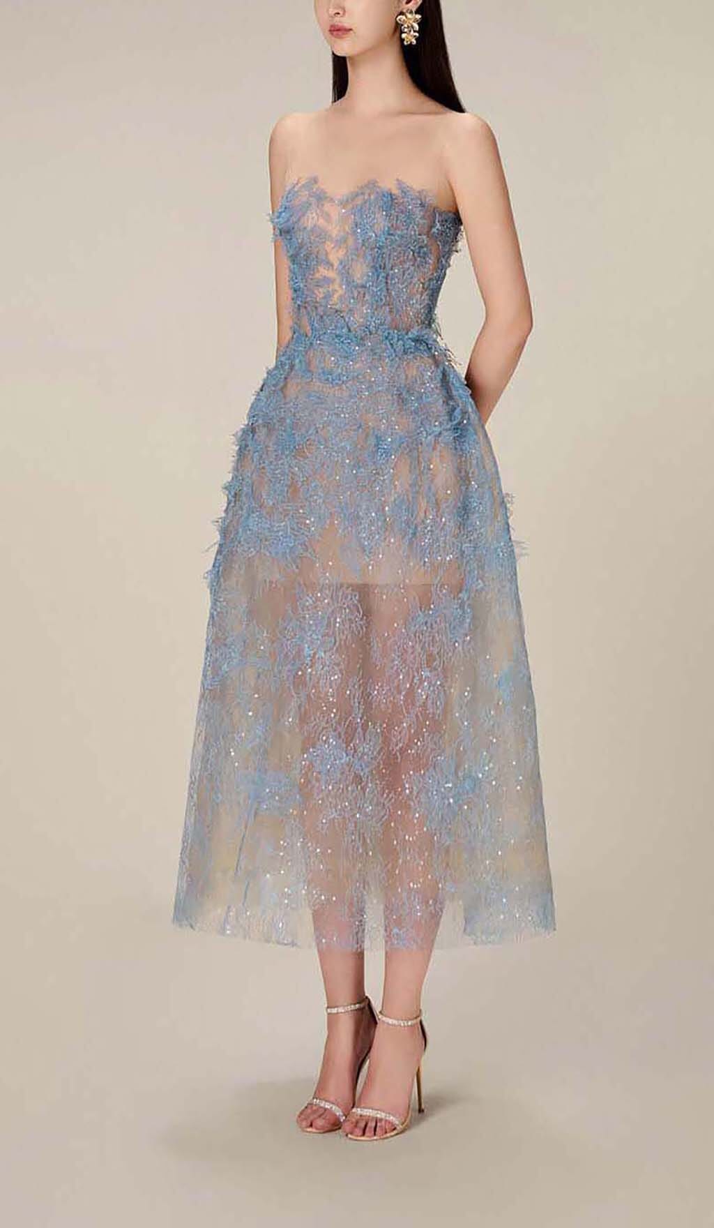 Joelle | Robe de bal midi en dentelle florale pour femmes