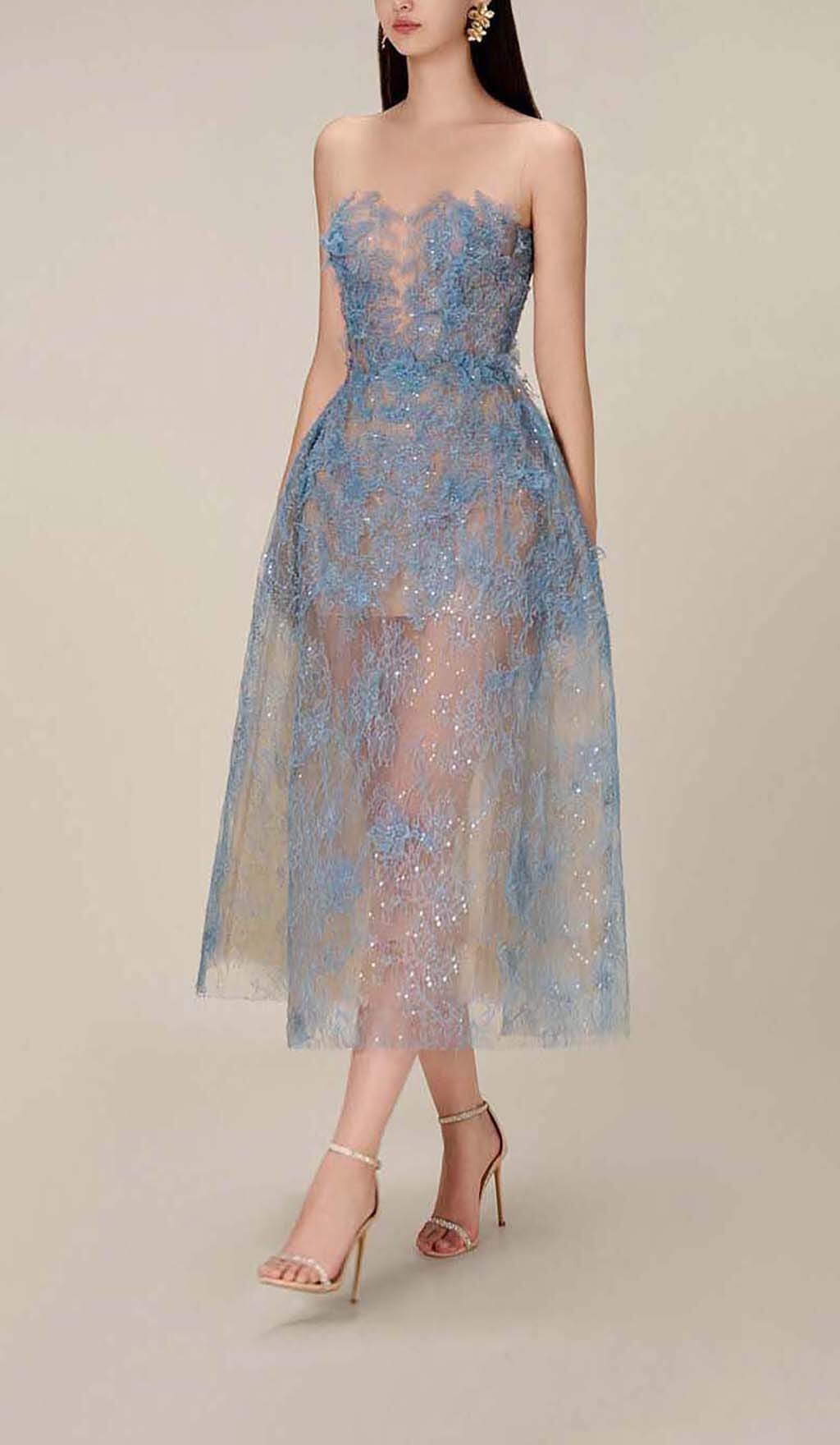 Joelle | Robe de bal midi en dentelle florale pour femmes