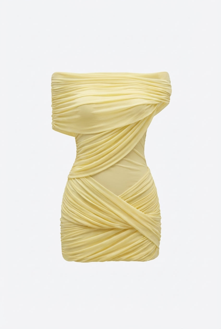 Kaithlyn | Robe de fête mini à épaules dénudées avec panneaux froncés