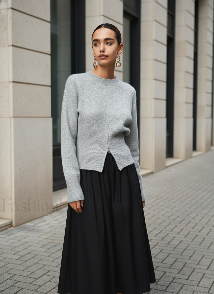 Kallie | Pull en tricot côtelé à manches longues avec fente avant pour femmes