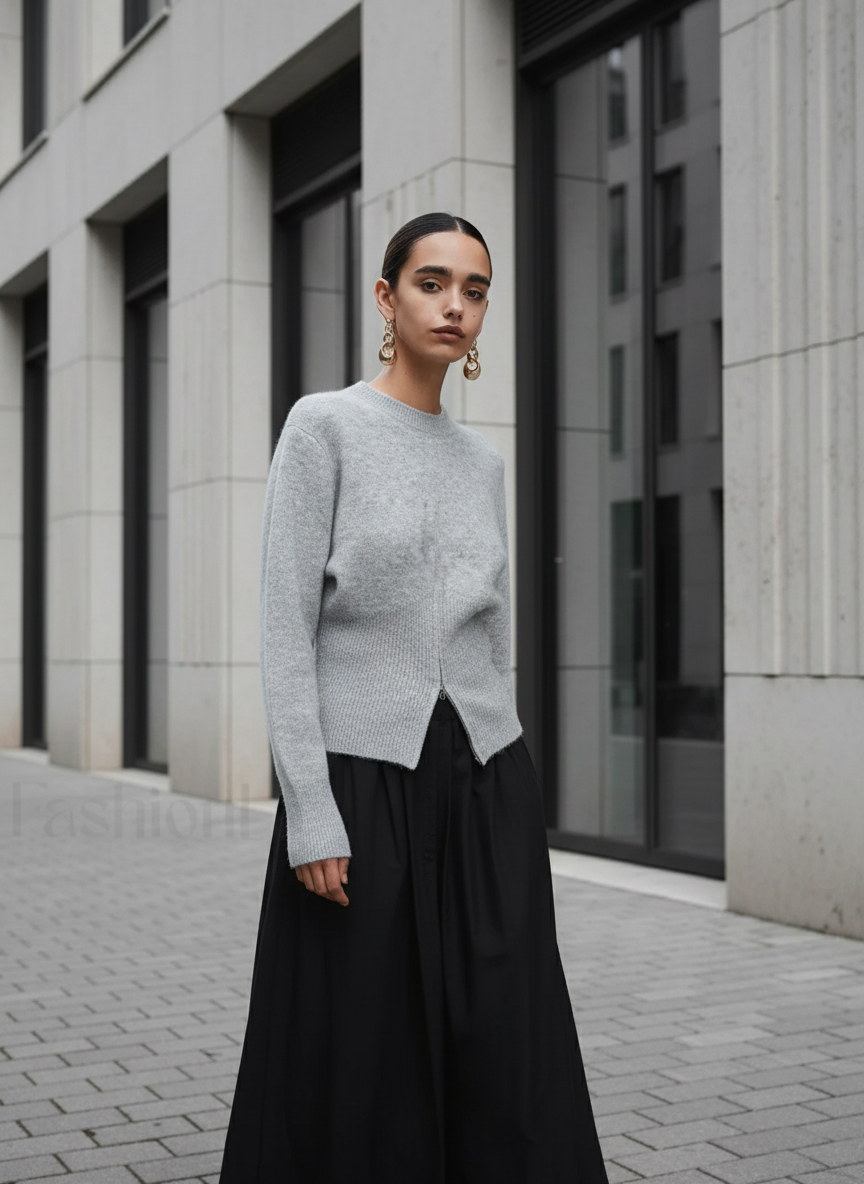 Kallie | Pull en tricot côtelé à manches longues avec fente avant pour femmes