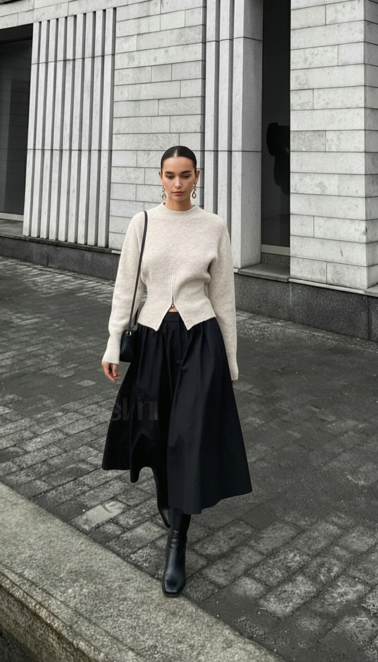 Kallie | Pull en tricot côtelé à manches longues avec fente avant pour femmes