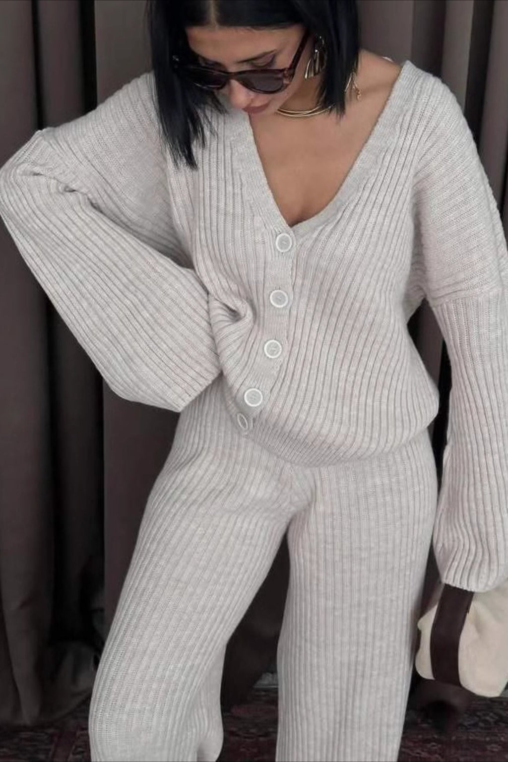 Karsyn | Pantalons larges pour femmes en tricot côtelé, ensemble deux pièces