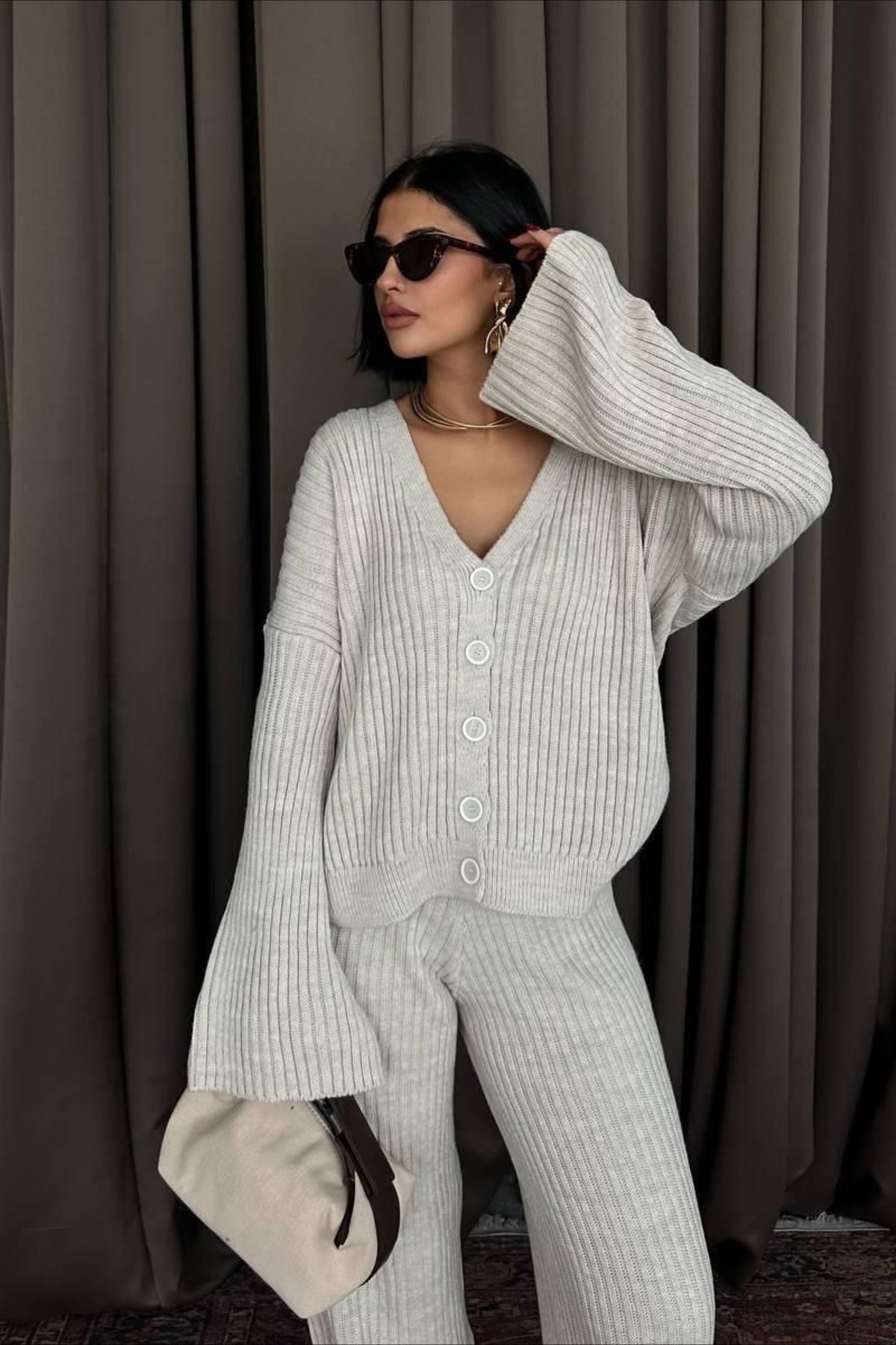 Karsyn | Pantalons larges pour femmes en tricot côtelé, ensemble deux pièces