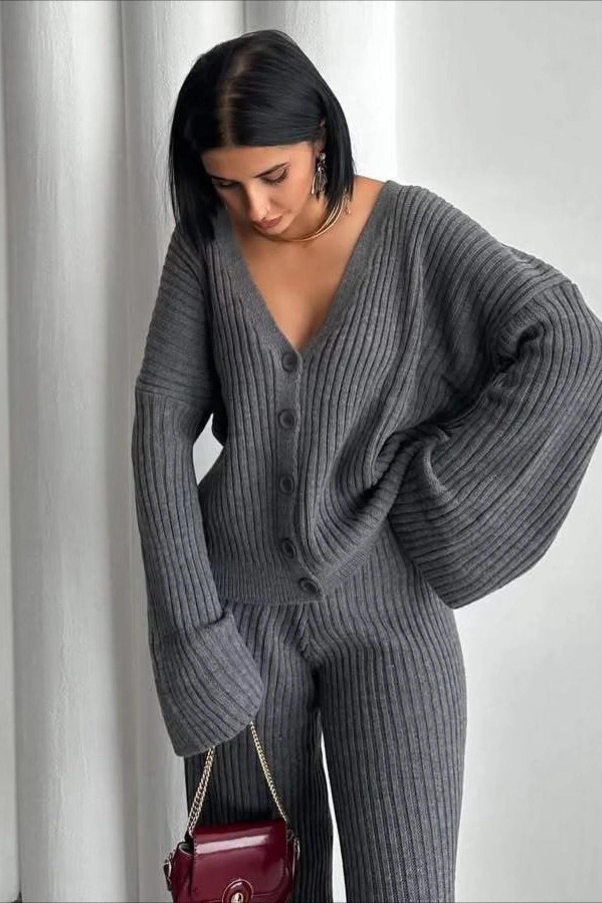 Karsyn | Pantalons larges pour femmes en tricot côtelé, ensemble deux pièces