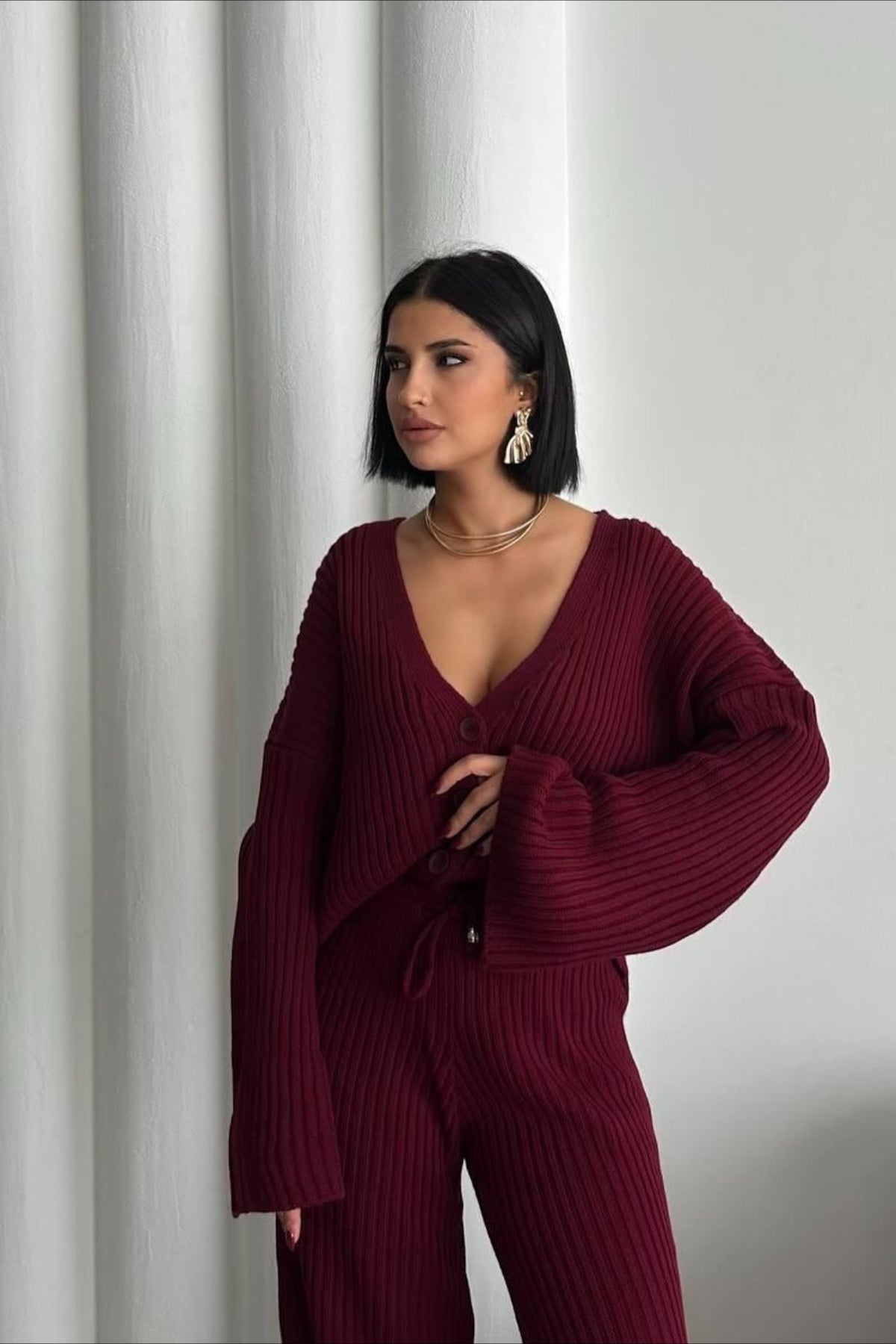 Karsyn | Pantalons larges pour femmes en tricot côtelé, ensemble deux pièces