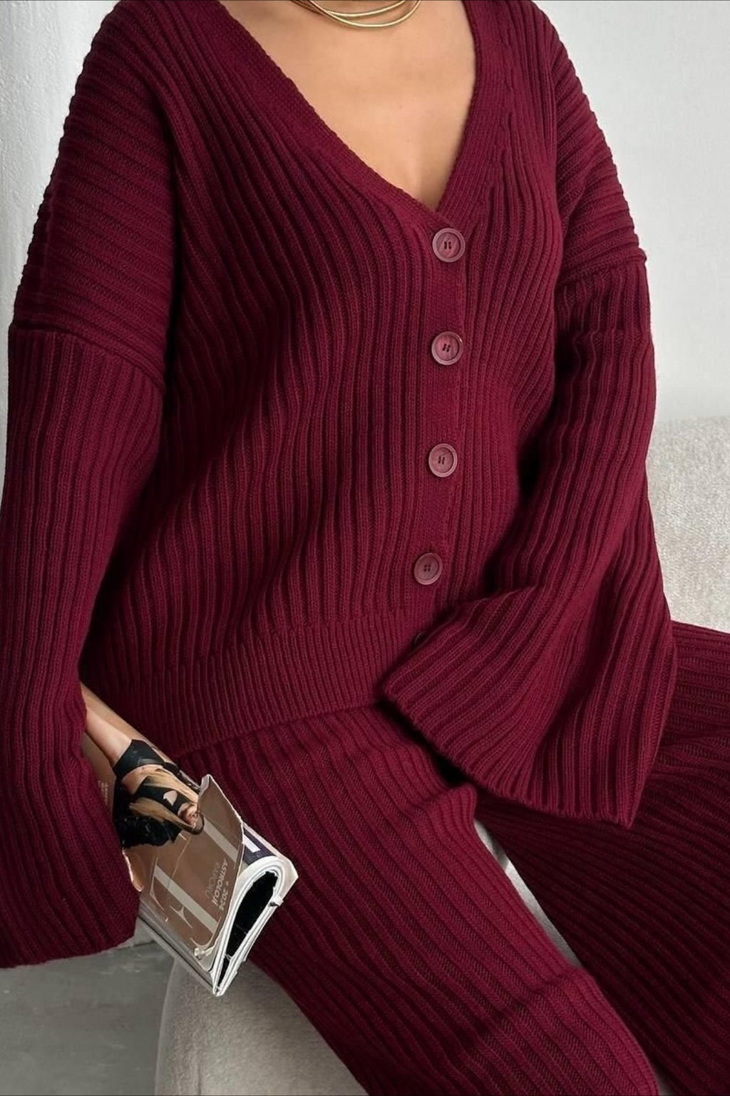 Karsyn | Pantalons larges pour femmes en tricot côtelé, ensemble deux pièces