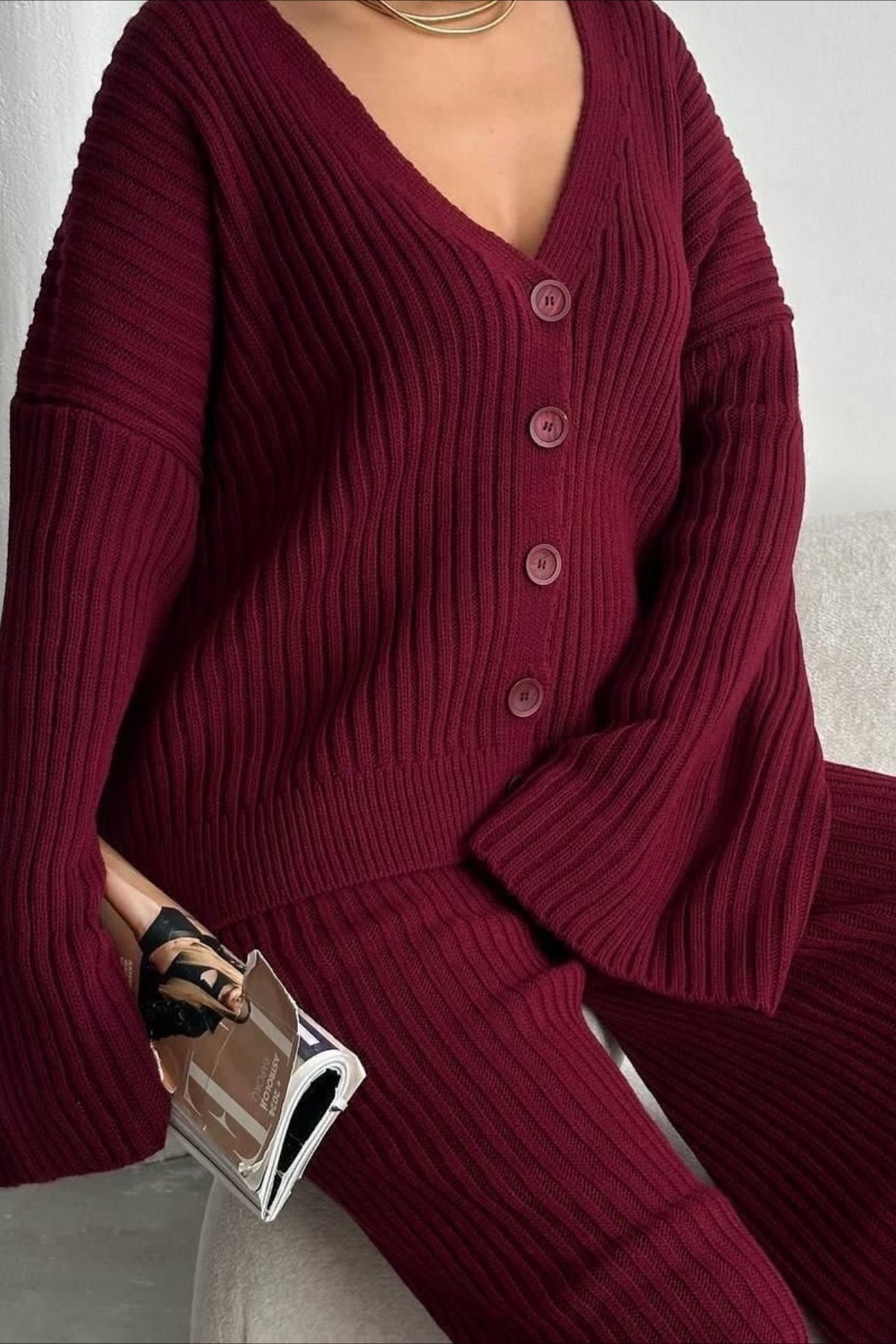 Karsyn | Pantalons larges pour femmes en tricot côtelé, ensemble deux pièces