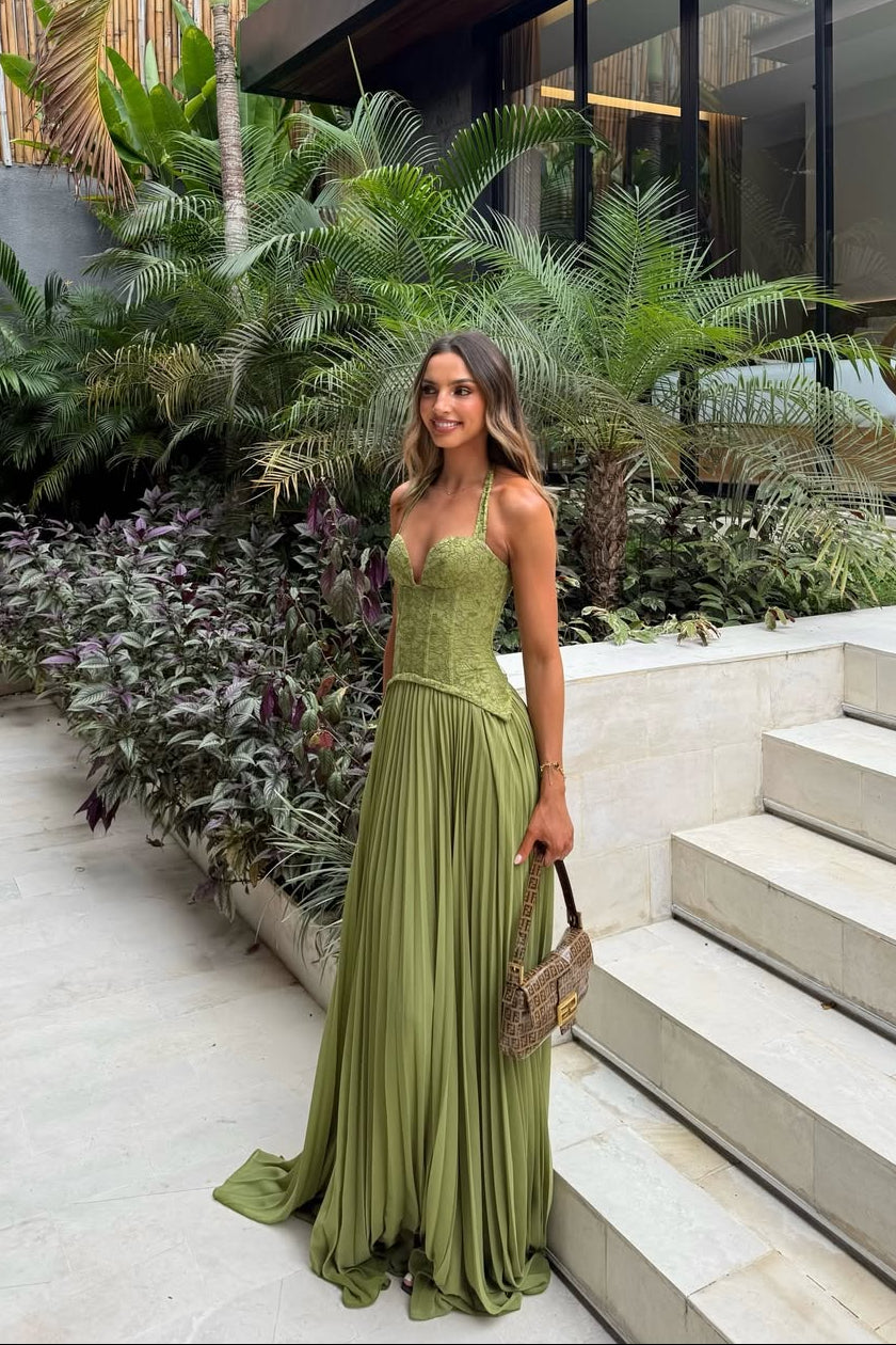 Kenley | Robe Maxi Corset Plissée pour Invitées de Mariage