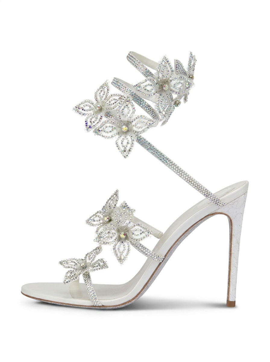 Kimberly | Sandales à talons aiguilles à lanières en strass florales pour femmes