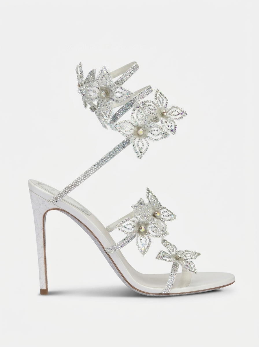 Kimberly | Sandales à talons aiguilles à lanières en strass florales pour femmes
