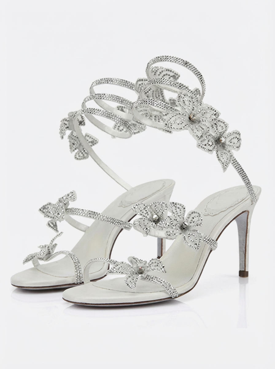 Kimberly | Sandales à talons aiguilles à lanières en strass florales pour femmes