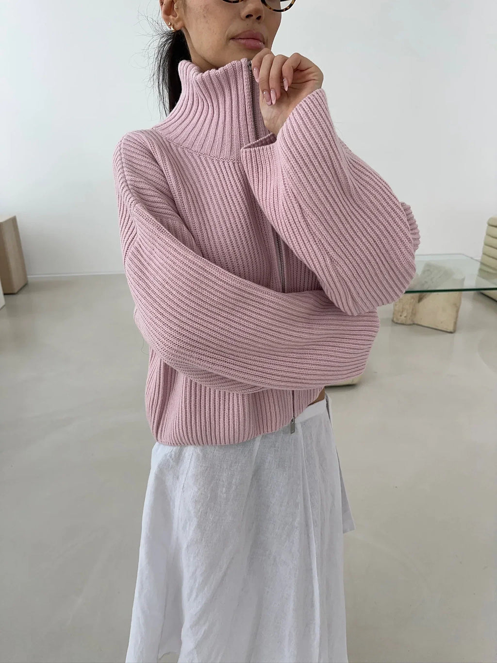 Kristina | Pull en tricot à col zippé mi-haut pour femmes