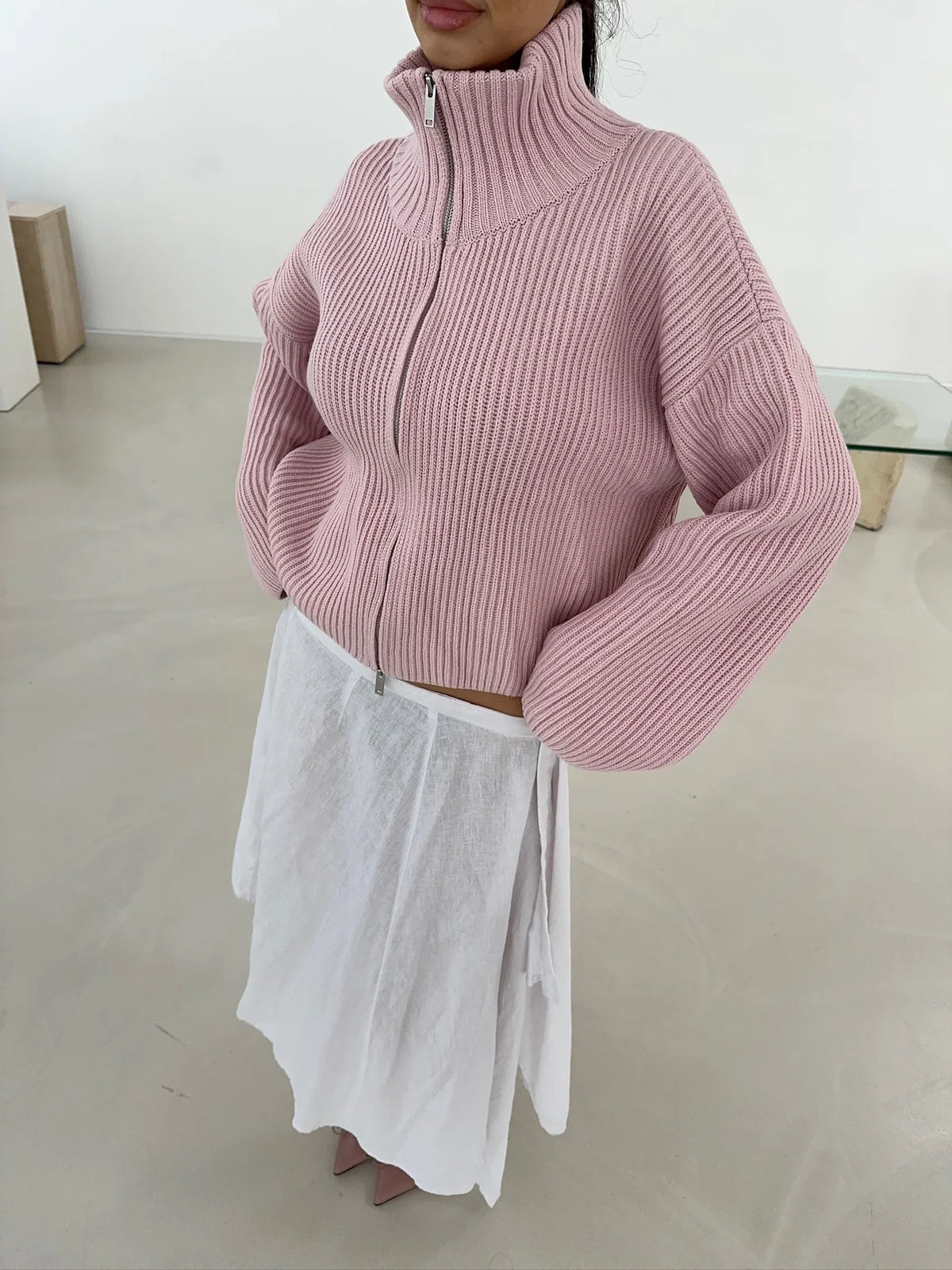 Kristina | Pull en tricot à col zippé mi-haut pour femmes