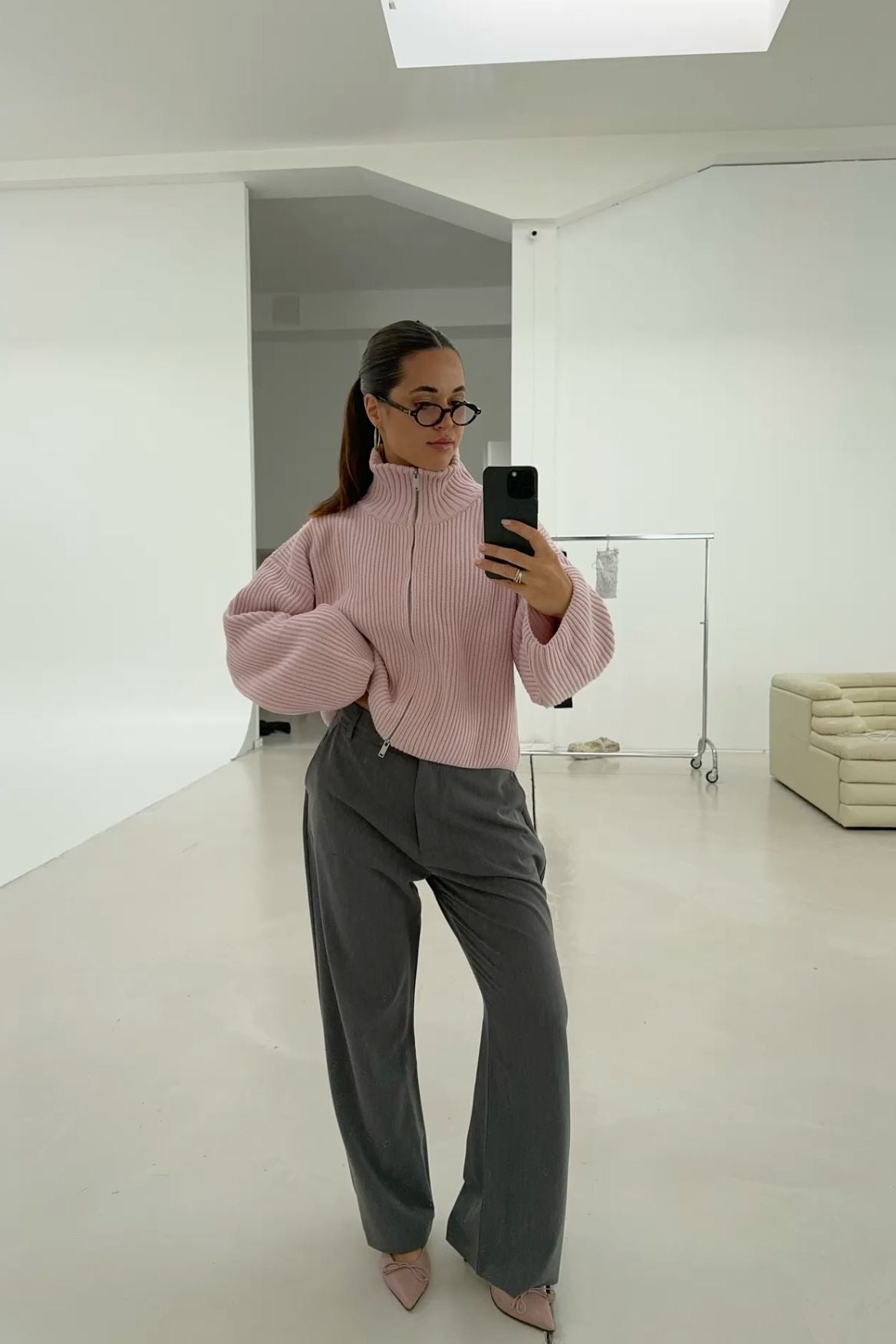 Kristina | Pull en tricot à col zippé mi-haut pour femmes