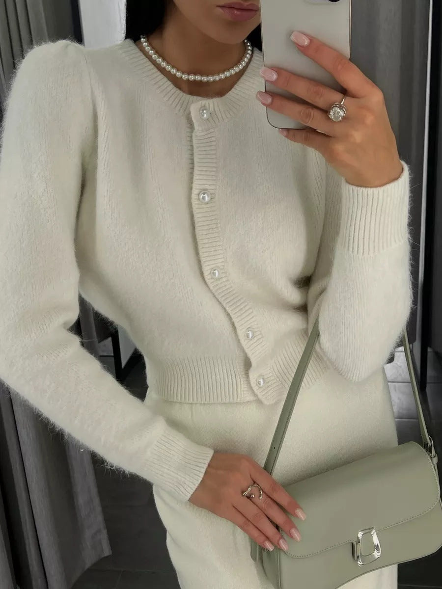 Kyndall | Cardigan en maille à col rond et manches longues avec boutons pour femmes