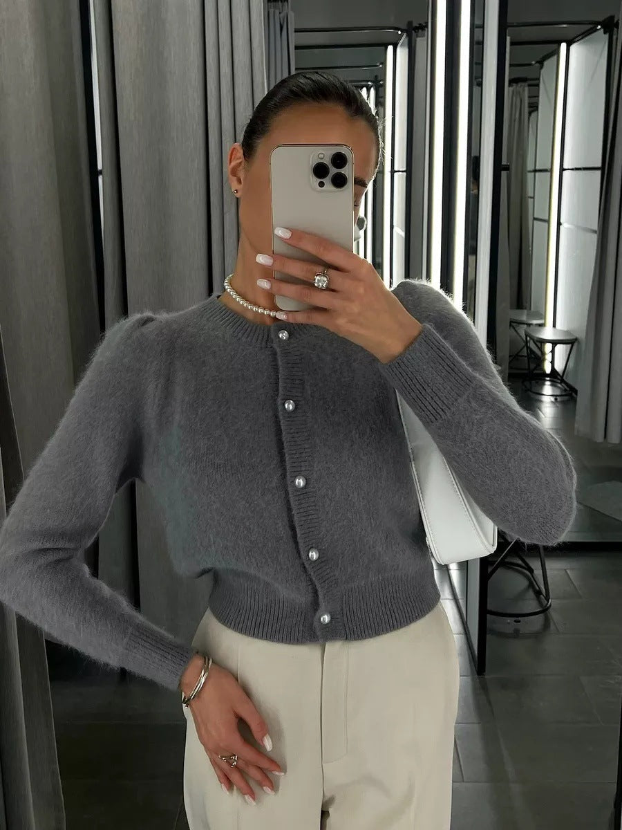 Kyndall | Cardigan en maille à col rond et manches longues avec boutons pour femmes