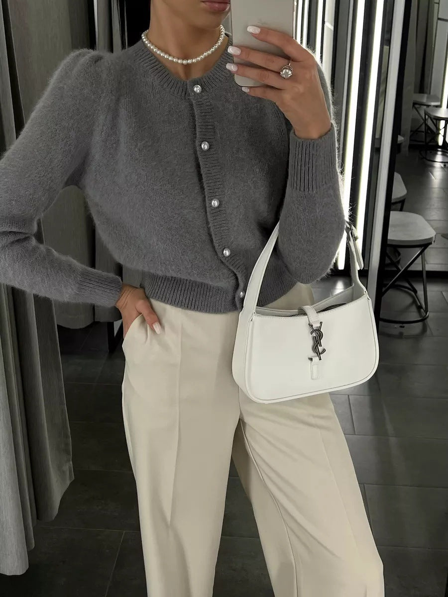 Kyndall | Cardigan en maille à col rond et manches longues avec boutons pour femmes