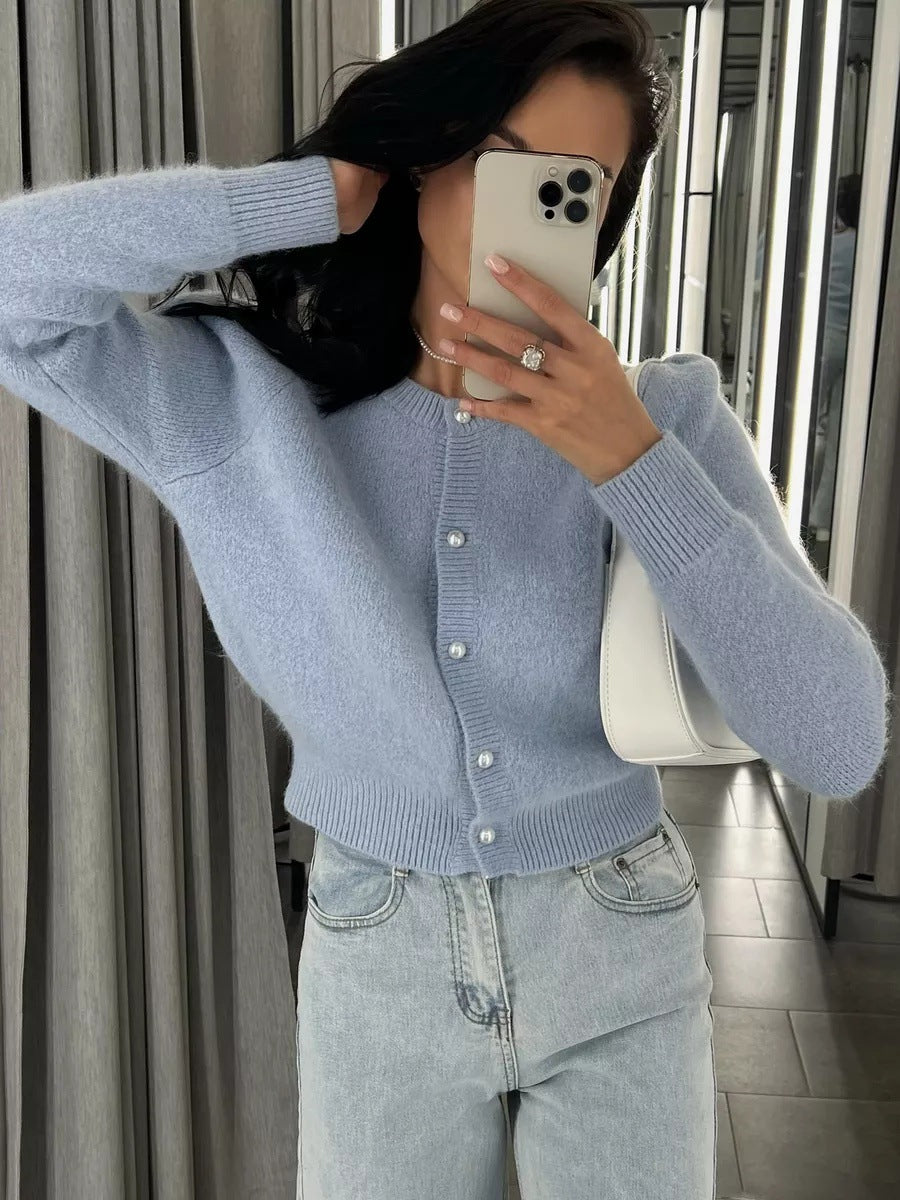 Kyndall | Cardigan en maille à col rond et manches longues avec boutons pour femmes