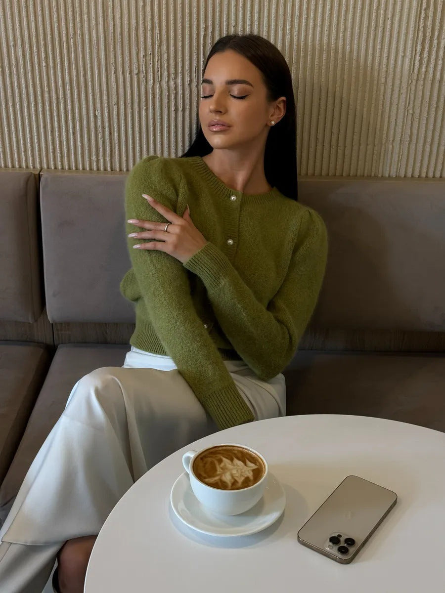 Kyndall | Cardigan en maille à col rond et manches longues avec boutons pour femmes