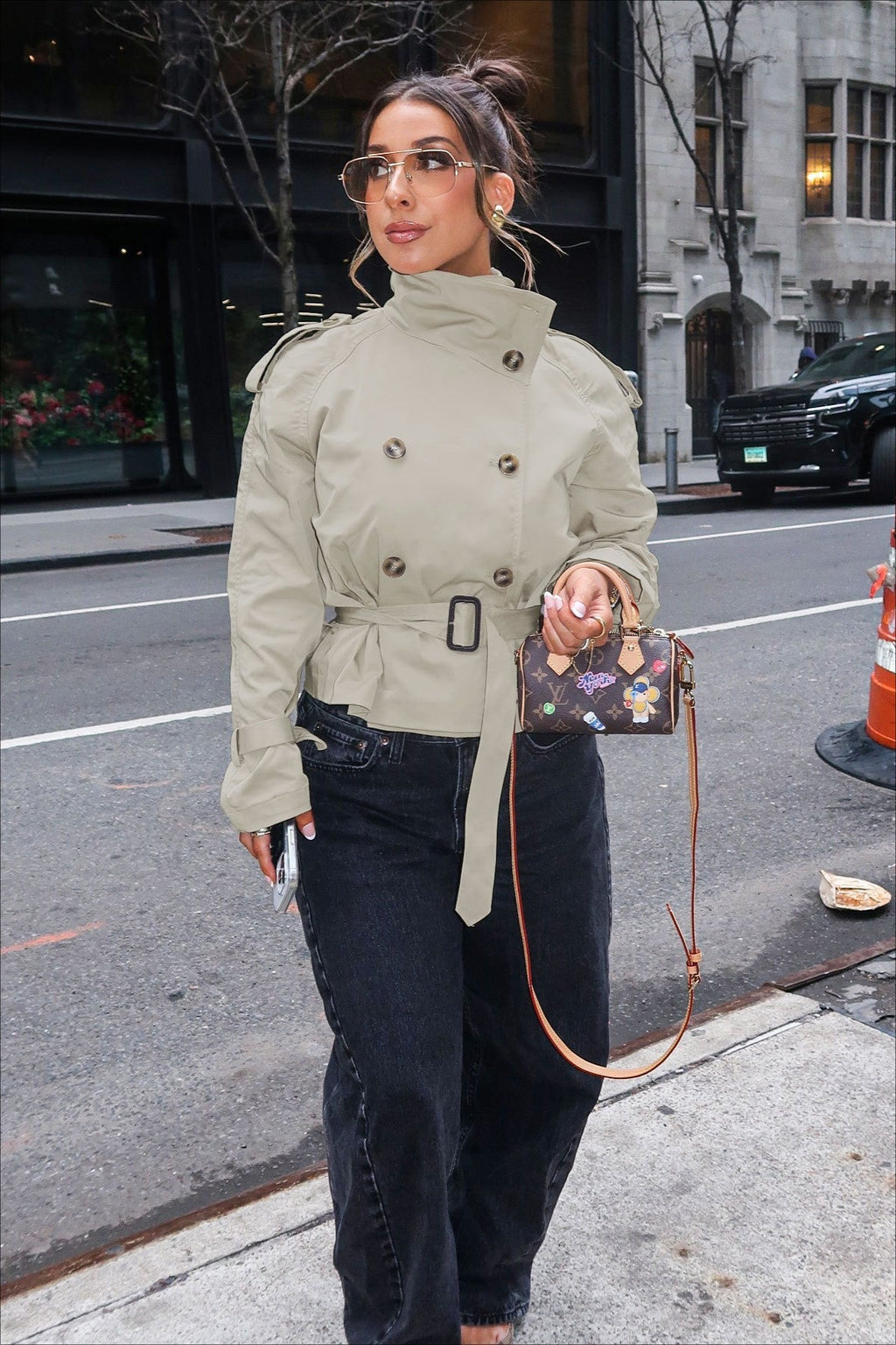 Leslie | Veste trench à col montant à double boutonnage pour femmes