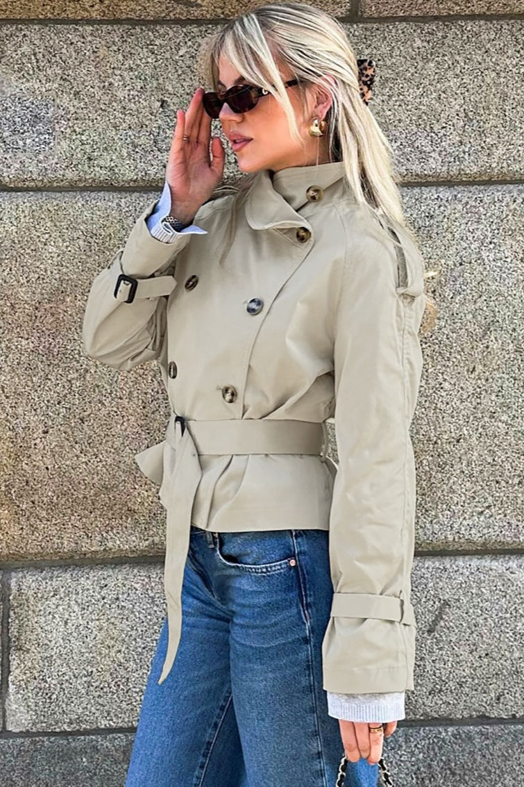Leslie | Veste trench à col montant à double boutonnage pour femmes