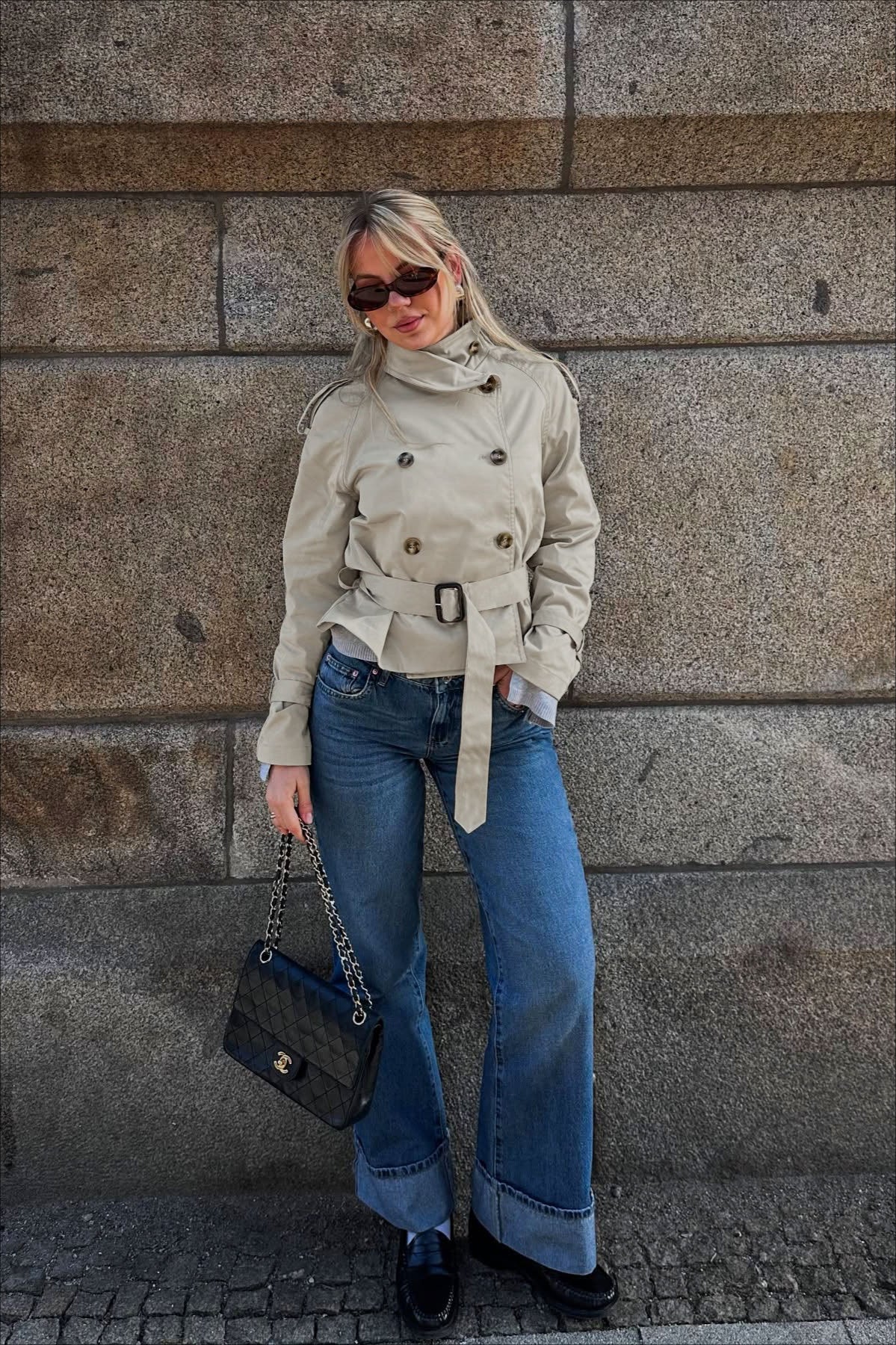 Leslie | Veste trench à col montant à double boutonnage pour femmes