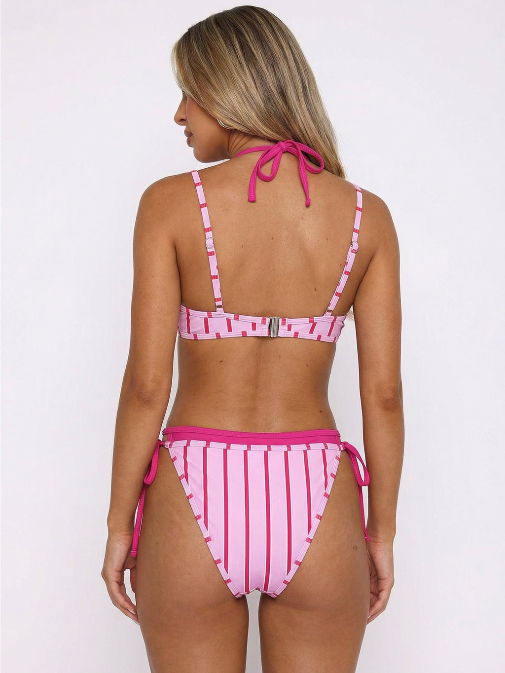 Lina | Ensemble de Bikini à Rayures pour Femmes avec Liens Latéraux Vacances Double Couche