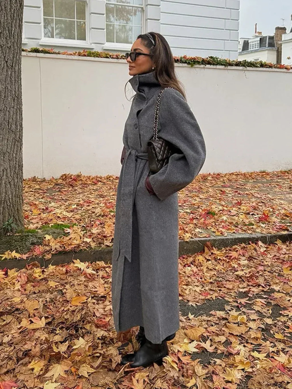 Linda | Manteau Trench Long Maxi à Col Montant Ceinturé pour Femmes